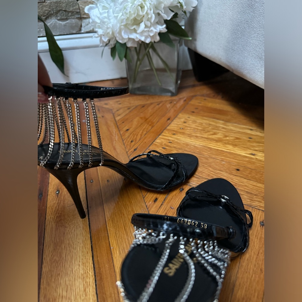 Sexy Saint Laurent Black snakeskin leather high heel sandals, w silver hardware - Picture 6 of 6